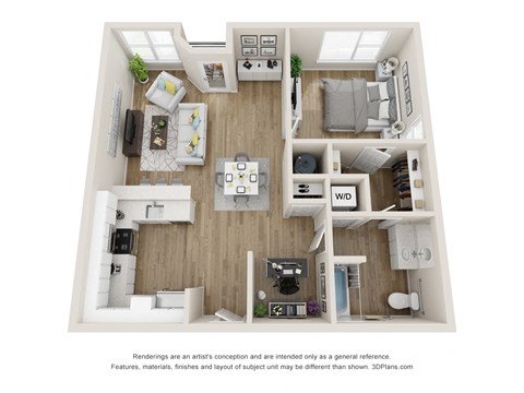 Floor plan for 1 bed, 1 bath, 896 sqft